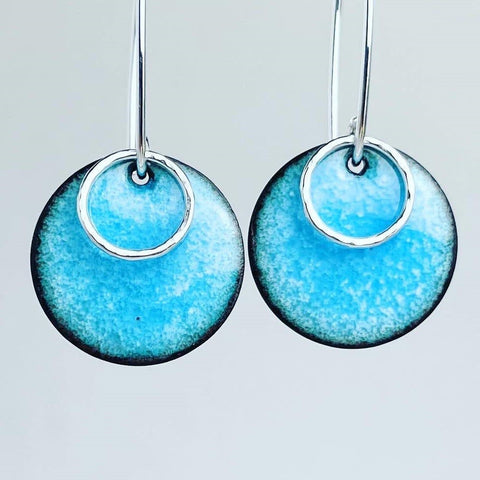 Turquoise Enamel Disc Earrings
