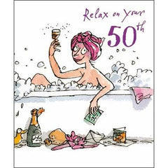 50th Birthday Card - Quentin Blake Bubble Bath, Decades birthday cards