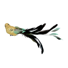 Gold Glitter and Green Feather Bird Clip