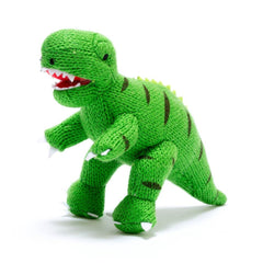 Knitted T Rex Rattle Green
