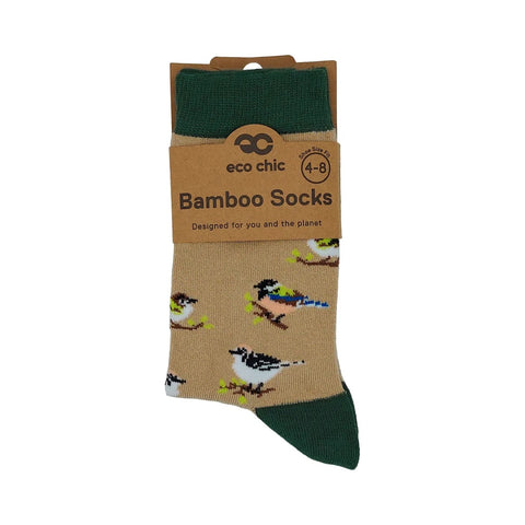 Beige Wild Birds Bamboo Sock
