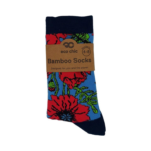 Blue Poppies Bamboo Sock
