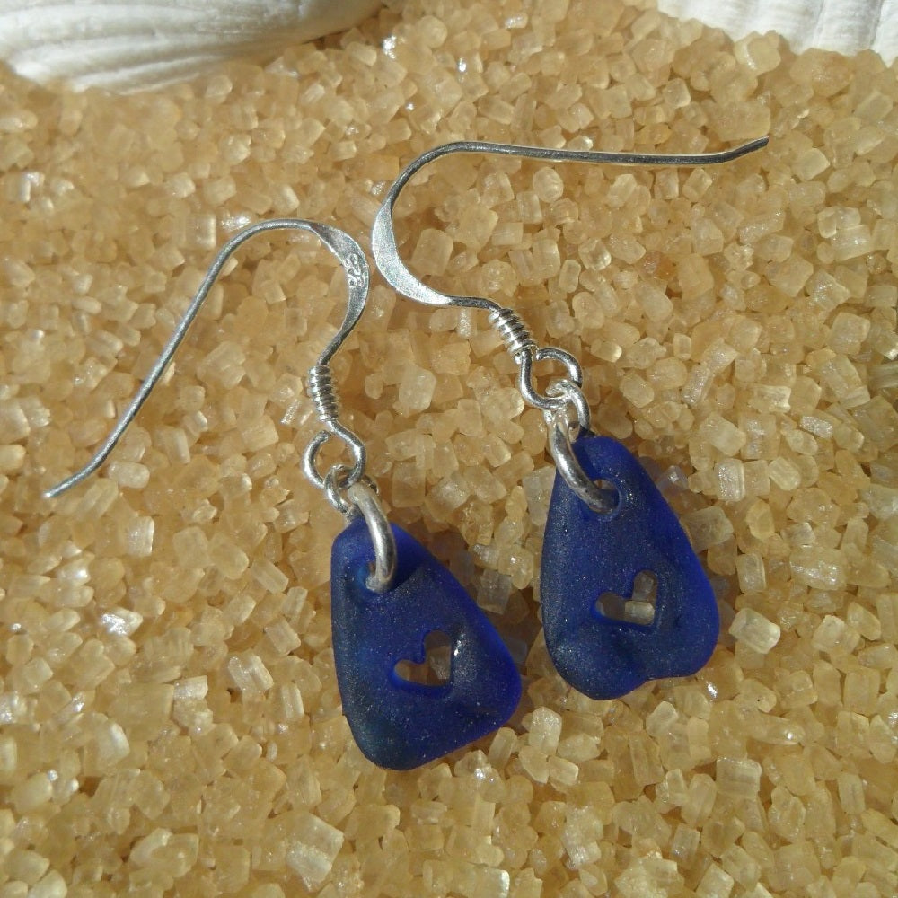 Scottish Sea Glass Ebb and Flo Earrings Blue