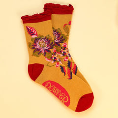 Powder UK Fantasy Floral Ankle Socks Mustard
