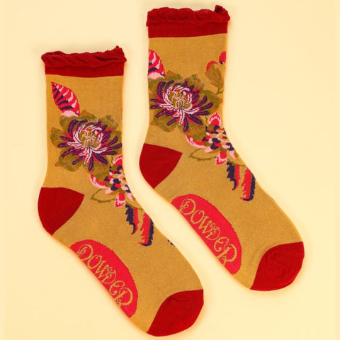 Powder UK Fantasy Floral Ankle Socks Mustard