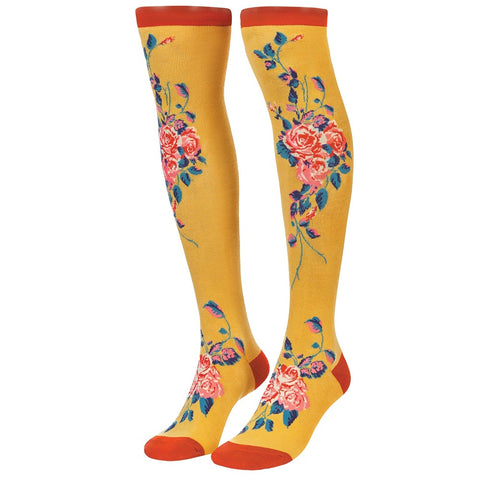 Powder UK Floral Vines Long Socks in Mustard