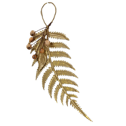 Golden Leaf and Wooden Berry Hanging Decoration