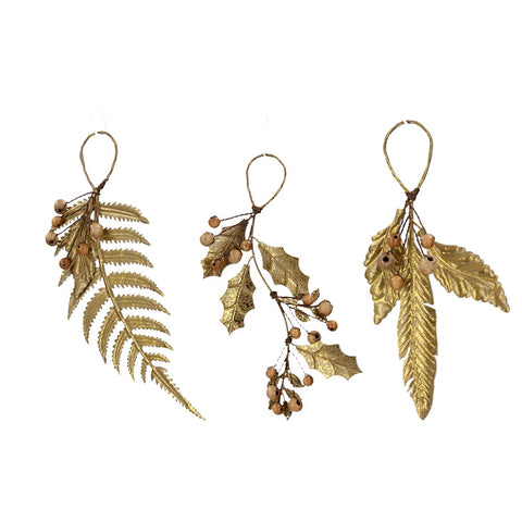 Golden Leaf and Wooden Berry Hanging Decoration