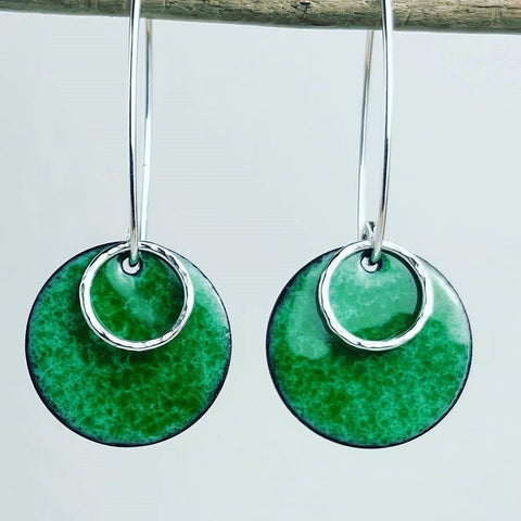 Green Enamel Disc Earrings
