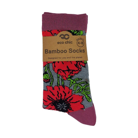 Grey Poppies Bamboo Sock
