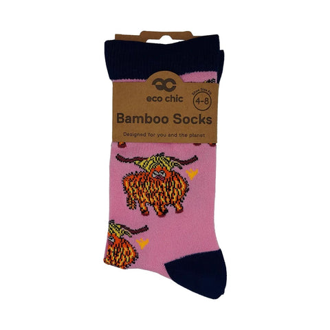 Pink Highland Cow Bamboo Sock