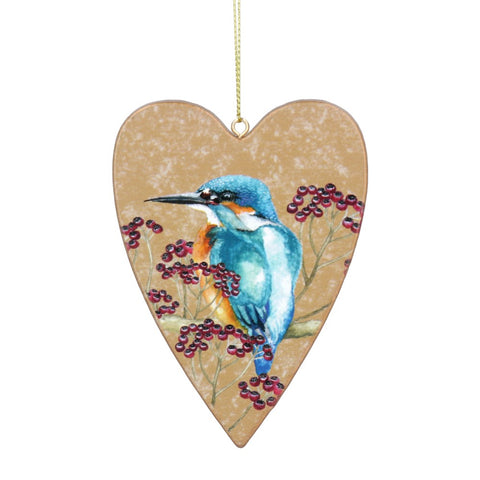 Kingfisher Wood Heart Decoration