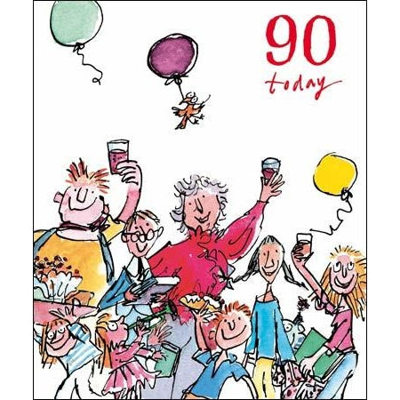 90th - People Celebrating, artwork by Quentin Blake, Decades birthday cards