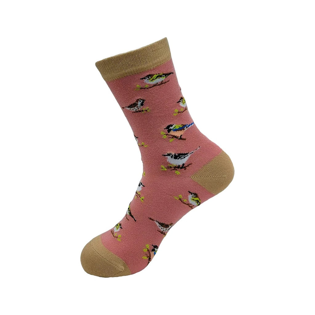 Pink Wild Birds Bamboo Sock