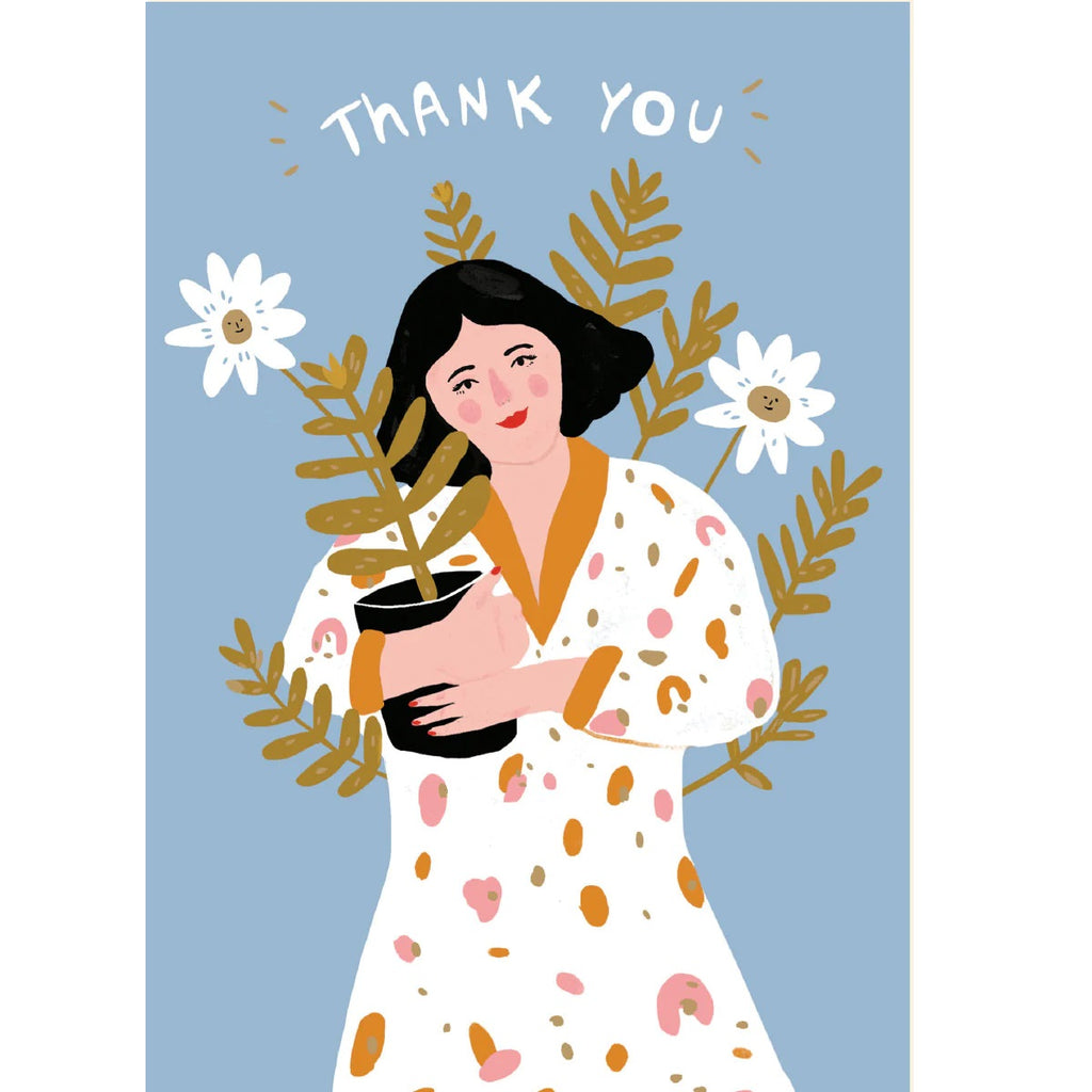 Woman With Potted Flower Thank You Card