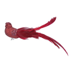 Red Clip On Feather Bird