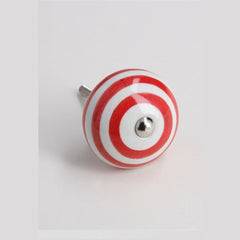 Red Stripe Round Ceramic Knob