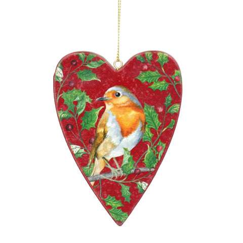 Robin Wood Heart Decoration