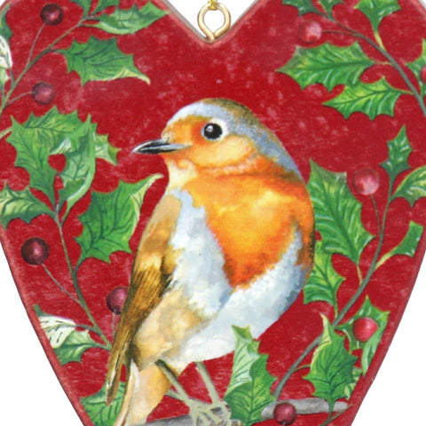 Robin Wood Heart Decoration