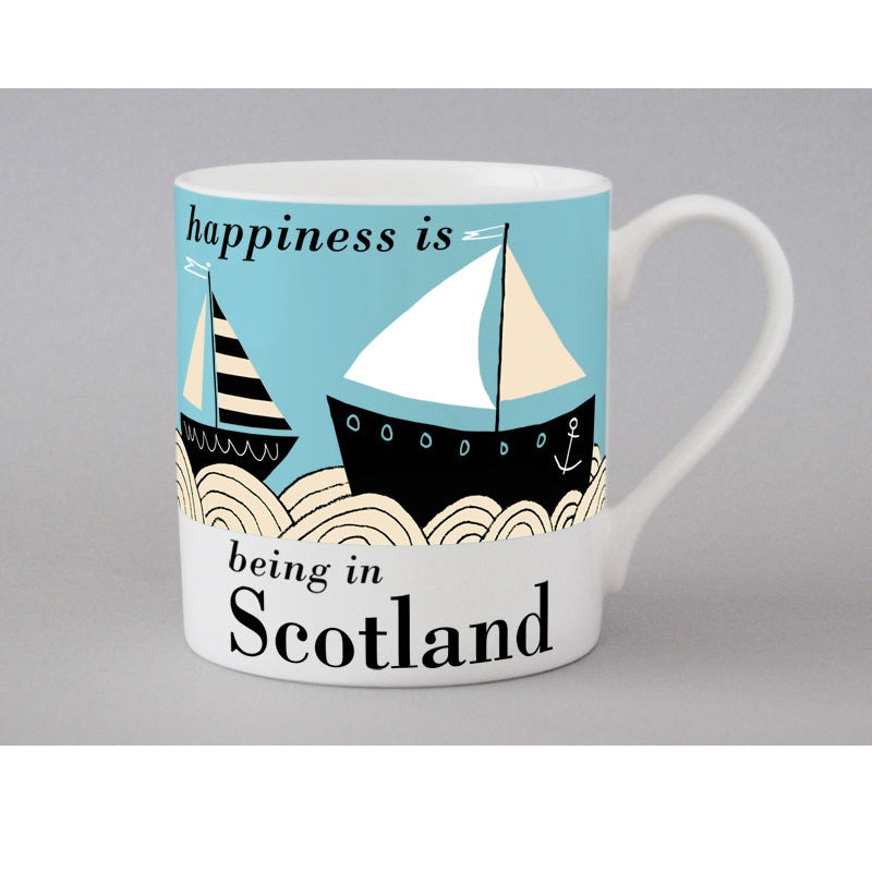 Happiness is Scotland Mug Blue Boat