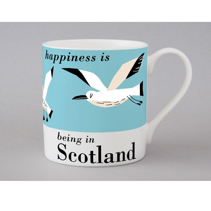 Happiness is Scotland Mug Blue Seagulls