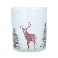Opaque Tealight Pot Stag/Trees