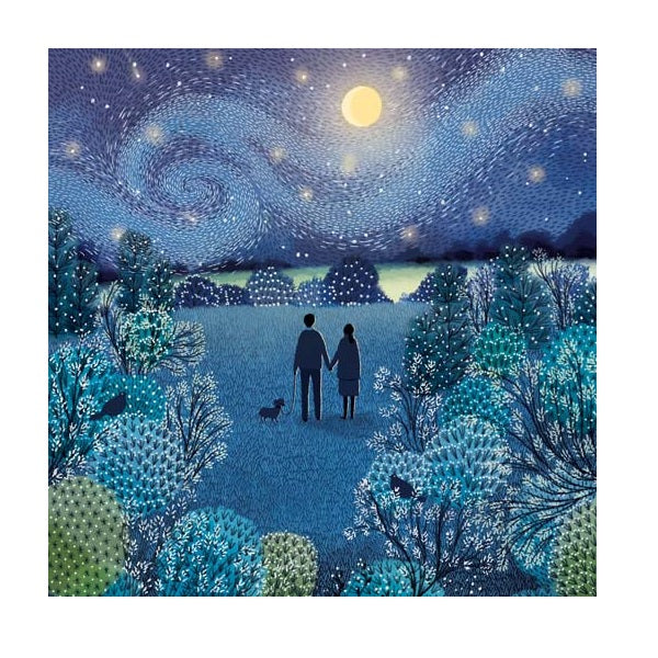 Starry Night Couple With Dog Card