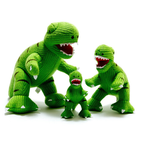 Knitted T Rex Rattle Green