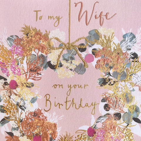 Wife Heart Wreath Birthday Card