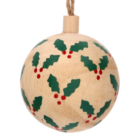 Wooden Holly Bauble
